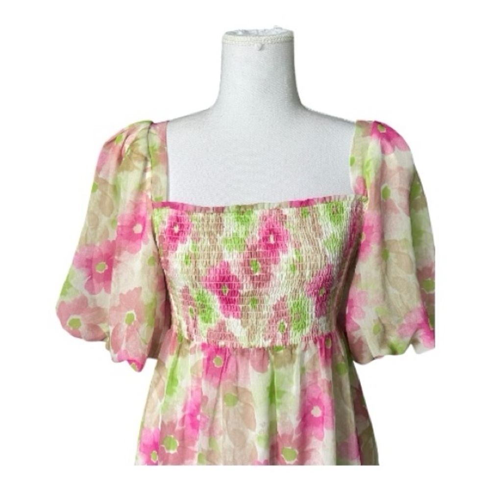 Reset by Jane NWT Watermelon Floral Balloon Sleeve Mini Dress M - Picture 5 of 10